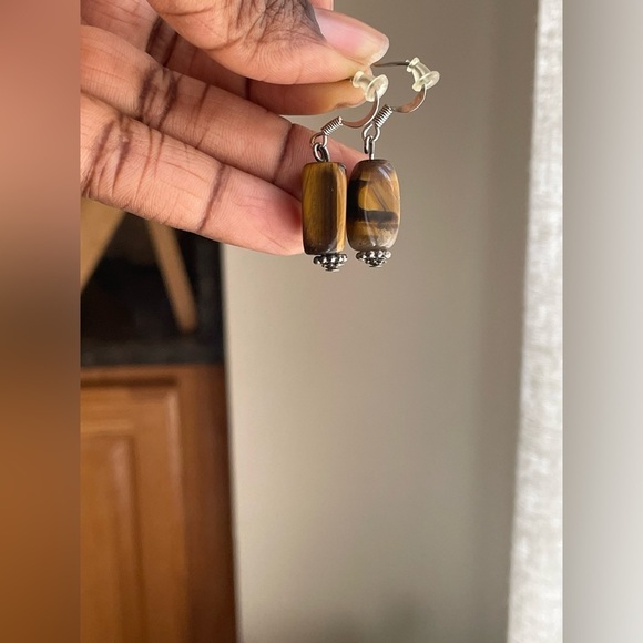 Tiger Eye Drop Dangle Earrings - Picture 3 of 4